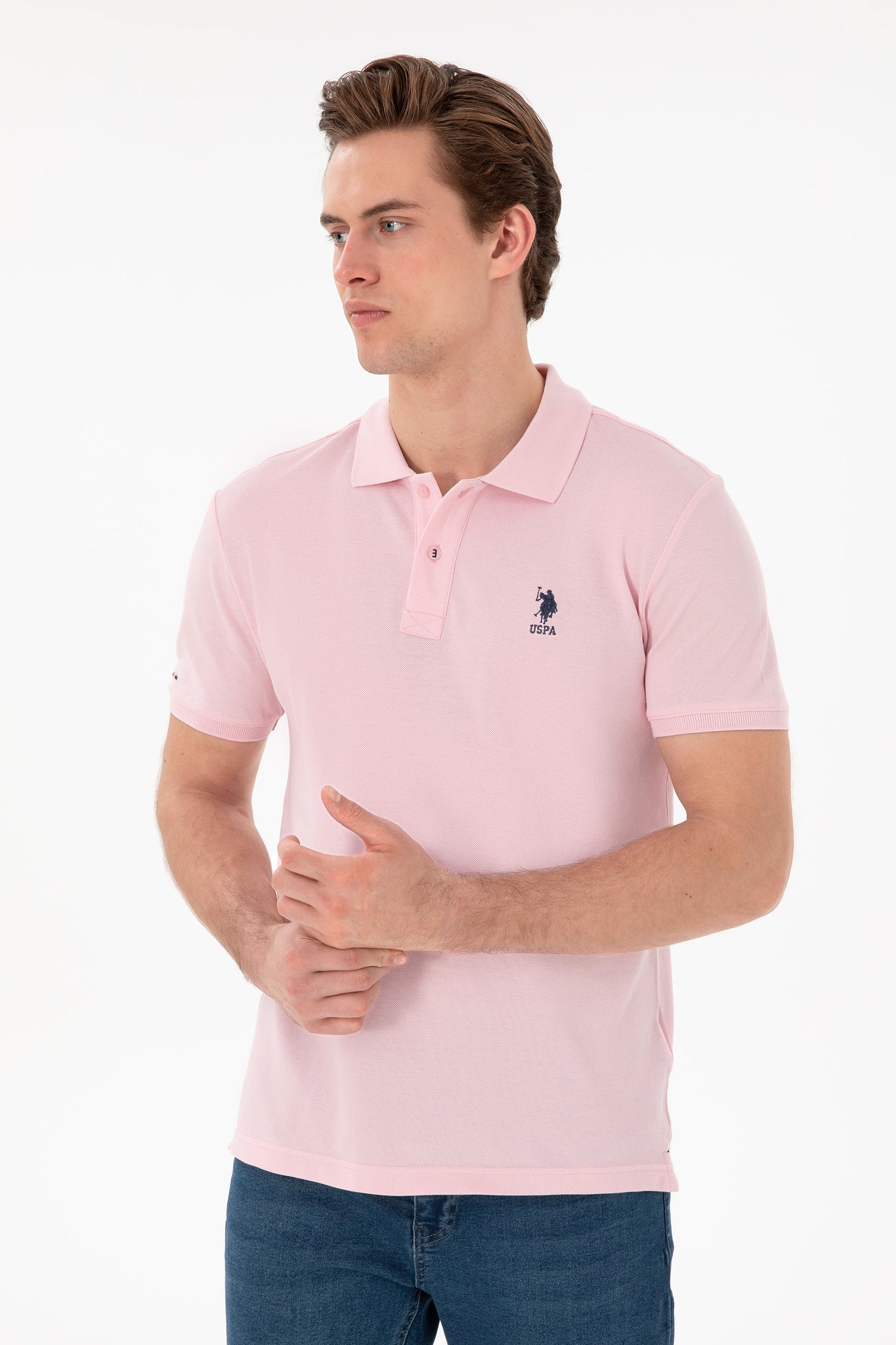 Men's Slim Fit Polo Neck Light Pink Basic T-Shirt