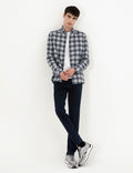 Navy Blue Plaid Regular Fit Long Sleeve Shirt