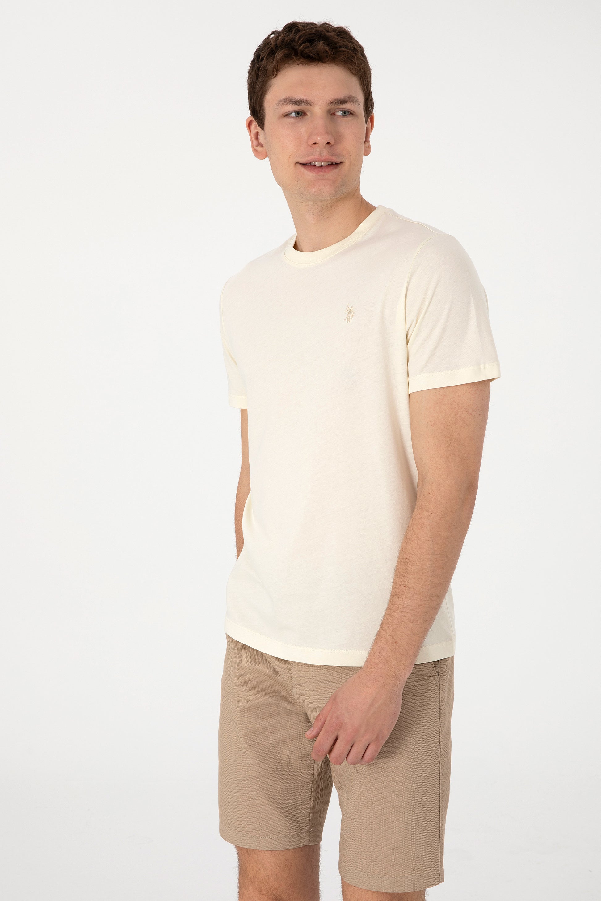 Men's Regular Fit Crew Neck Cream T-Shirt