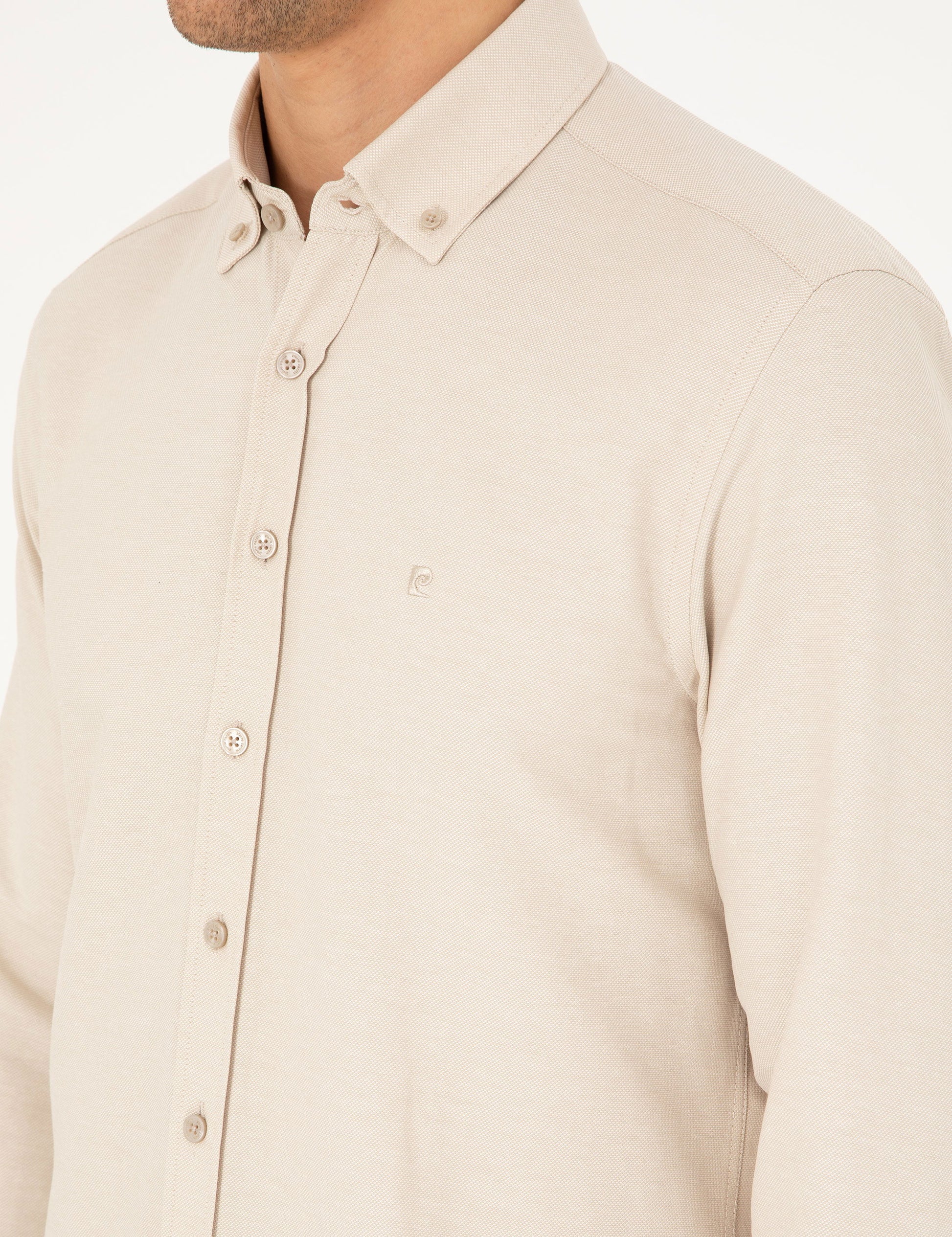Beige Slim Fit Long Sleeve Shirt