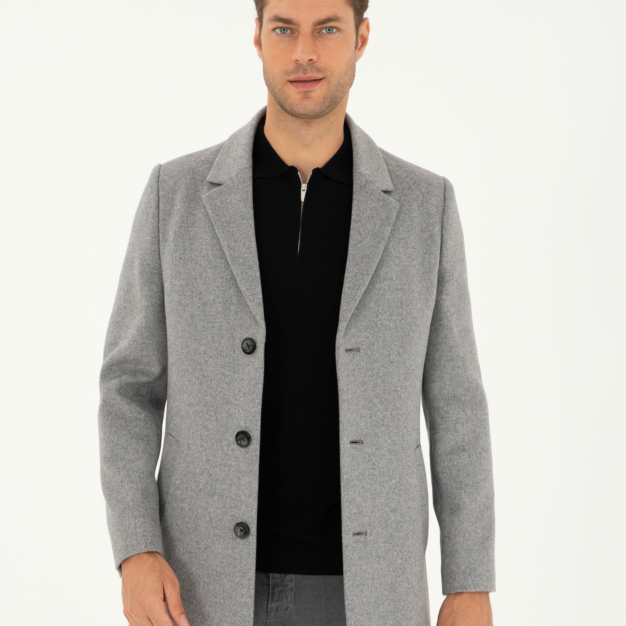 Anthracite Extra Slim Fit Wool Blend Cashmere Coat