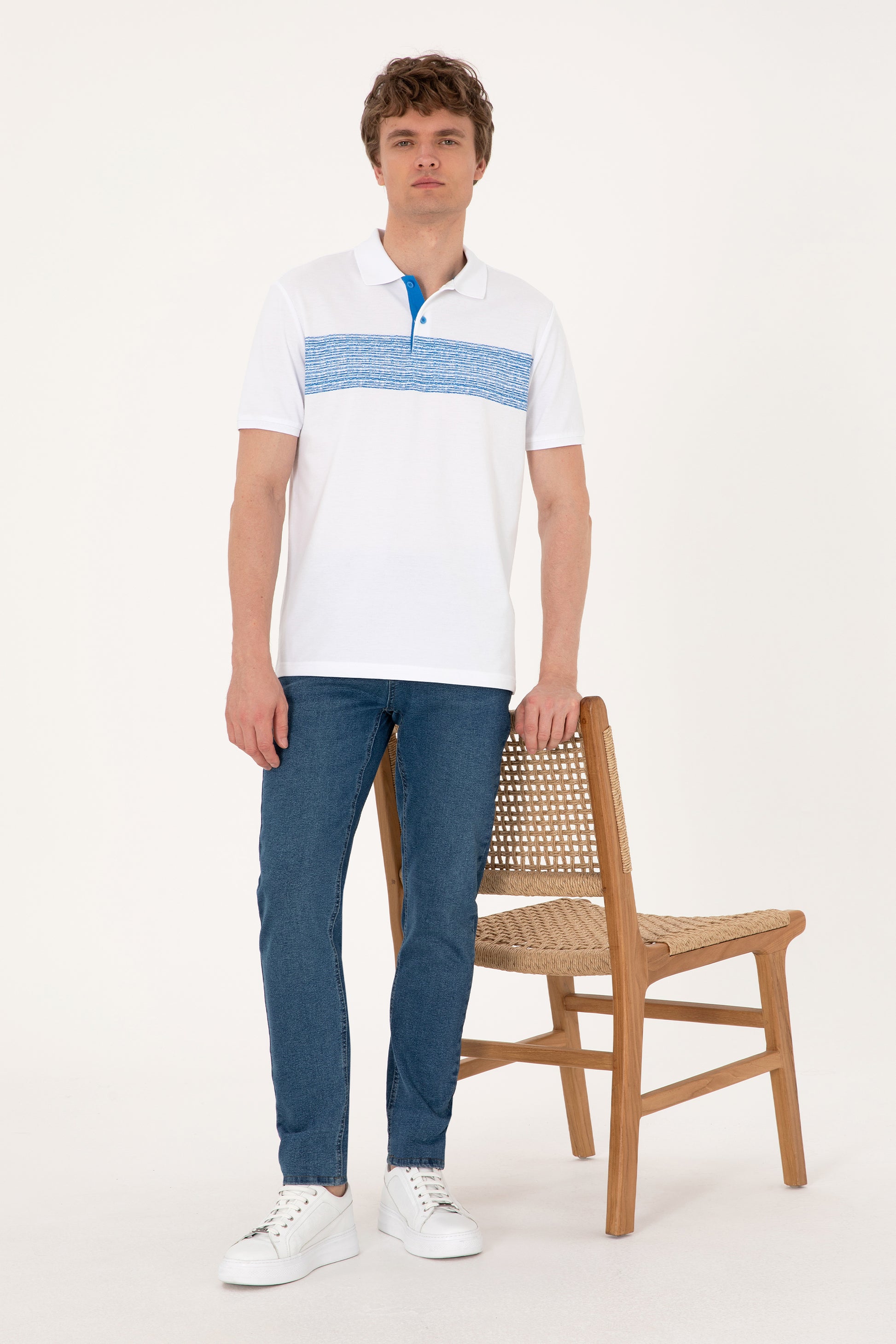 Men's Regular Fit Polo Neck White T-Shirt