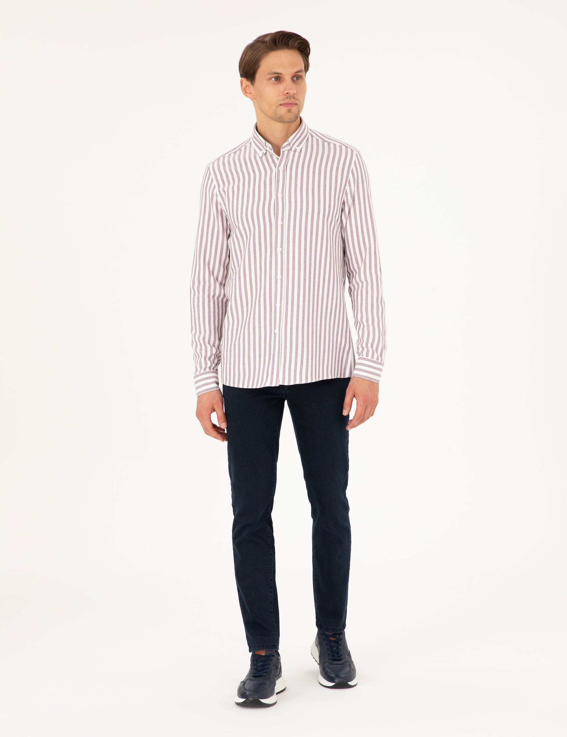 Purple Regular Fit Striped Long Sleeve Shirt