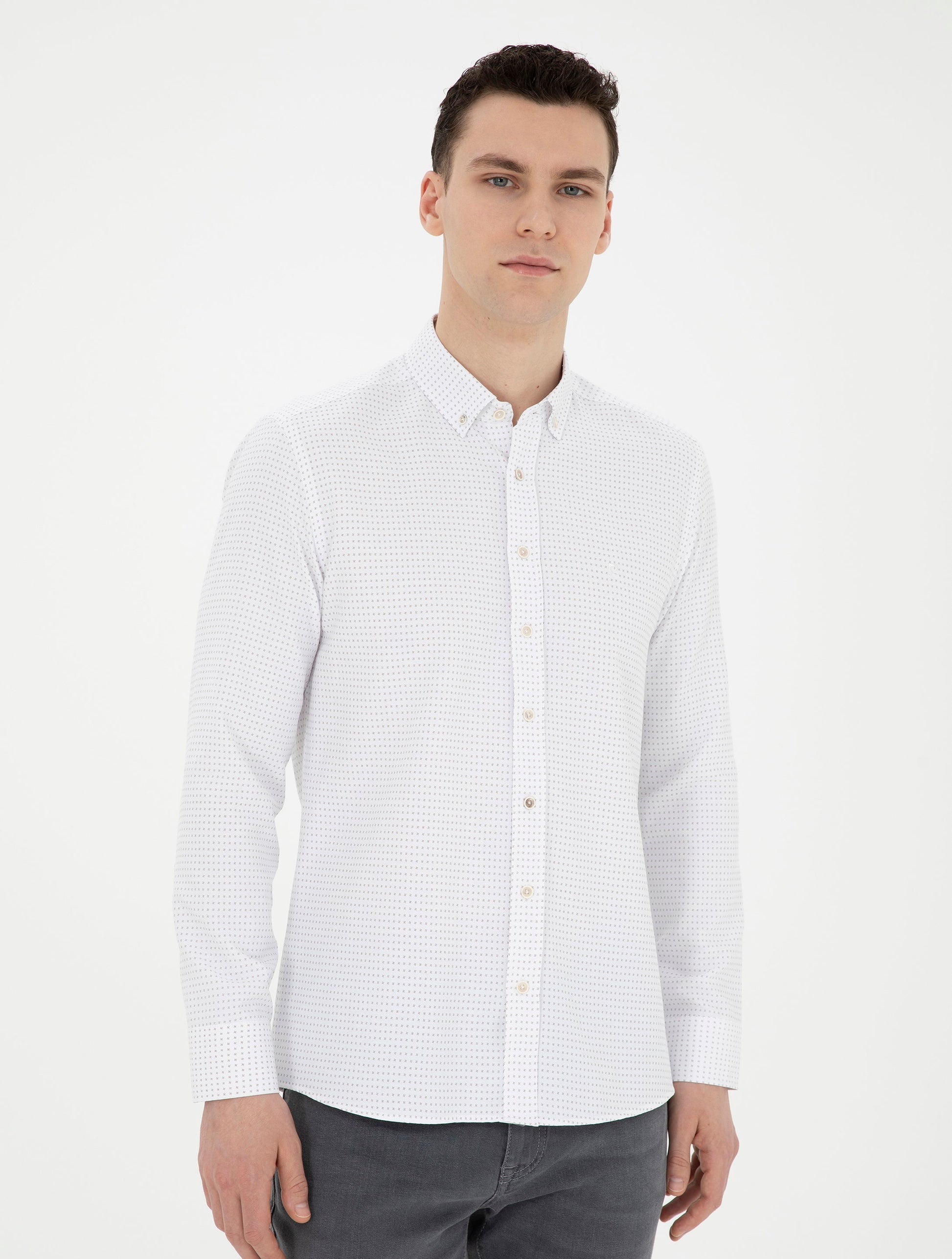 Beige Slim Fit Long Sleeve Shirt