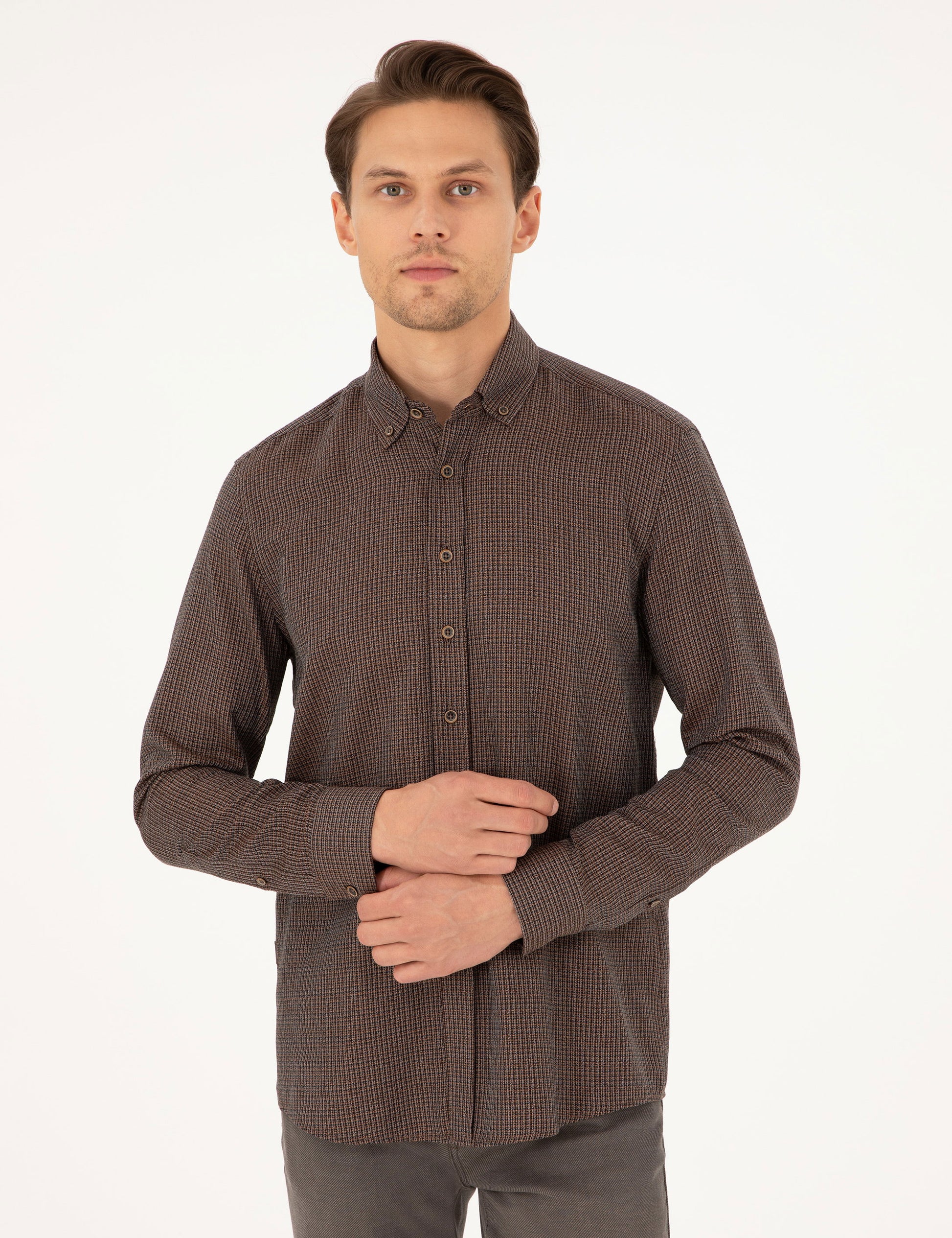 Brown Slim Fit Long Sleeve Shirt