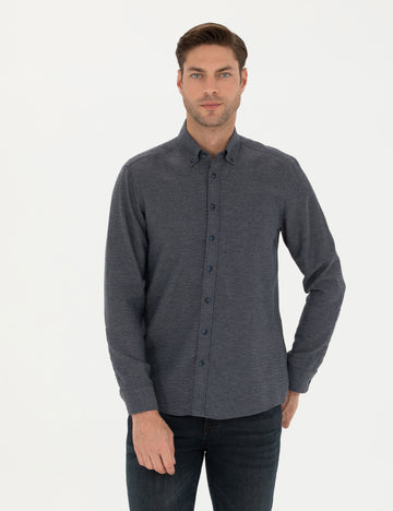 Navy Blue Slim Fit Long Sleeve Shirt