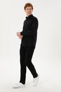 Men's Linen Look Black Basic Shirt