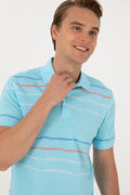 Men's Regular Fit Polo Neck Aqua T-Shirt