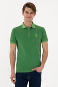 Men's Slim Fit Polo Neck Green Wash Basic T-Shirt