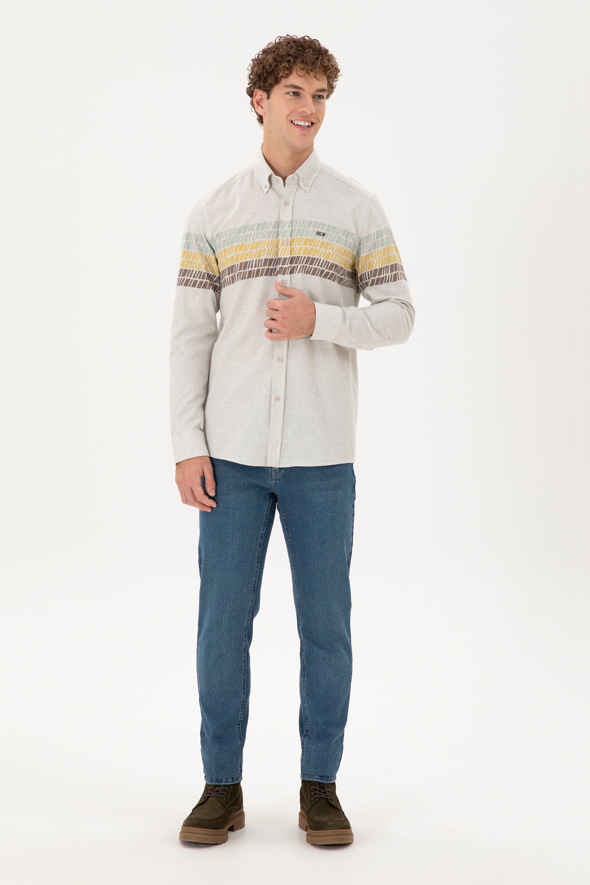 Men's Ecru Long Sleeve Shirt