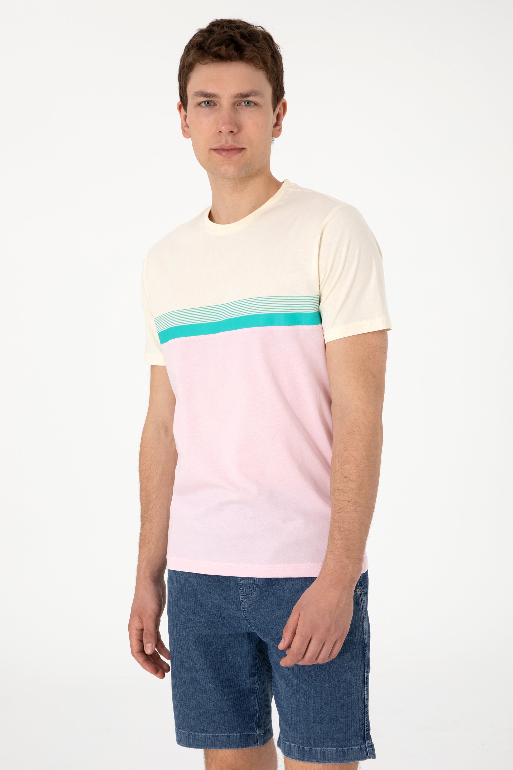 Men's Regular Fit Crew Neck Light Pink T-Shirt