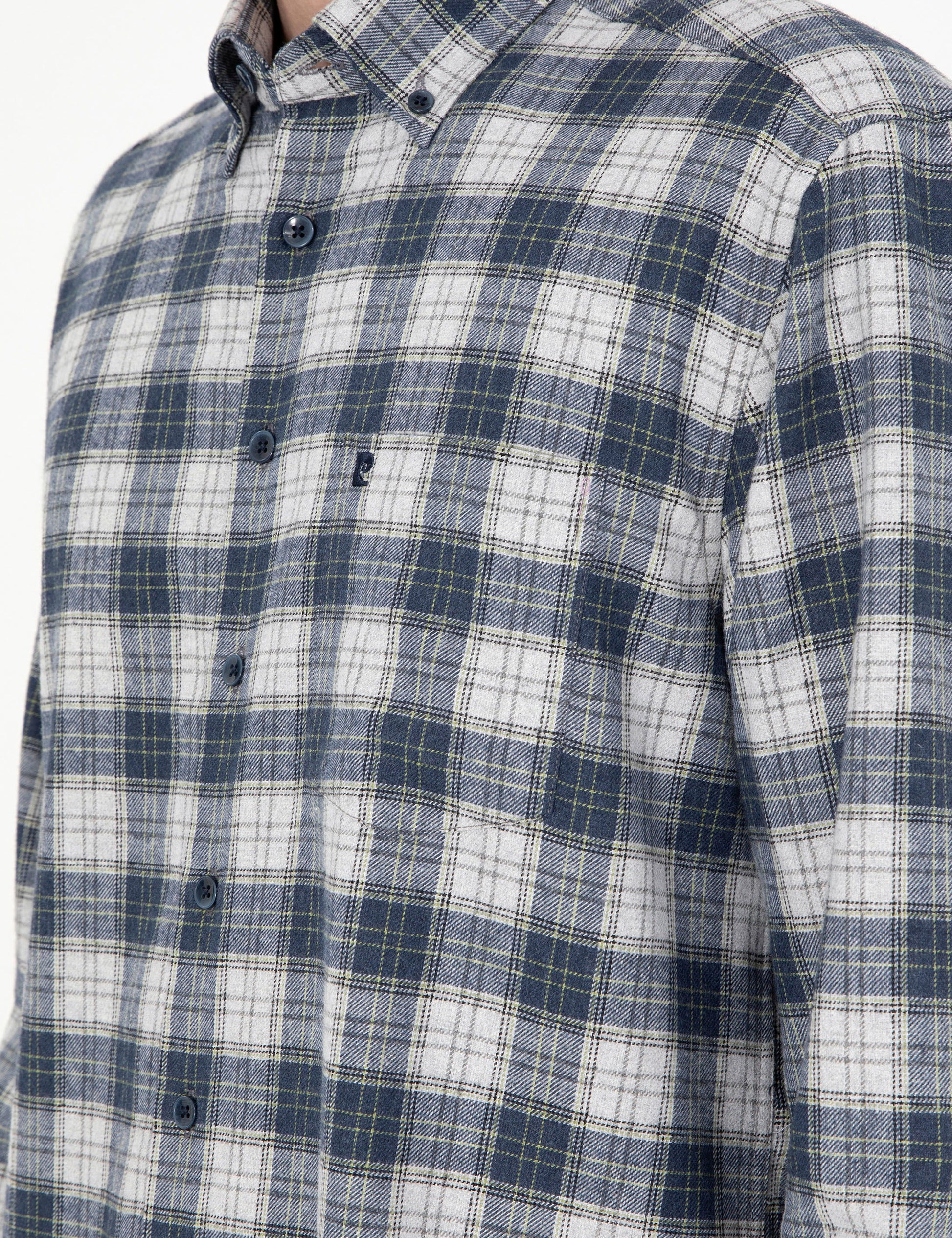 Navy Blue Plaid Regular Fit Long Sleeve Shirt