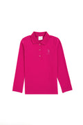 Girls' Fuchsia Polo Collar Basic Sweatshirt
