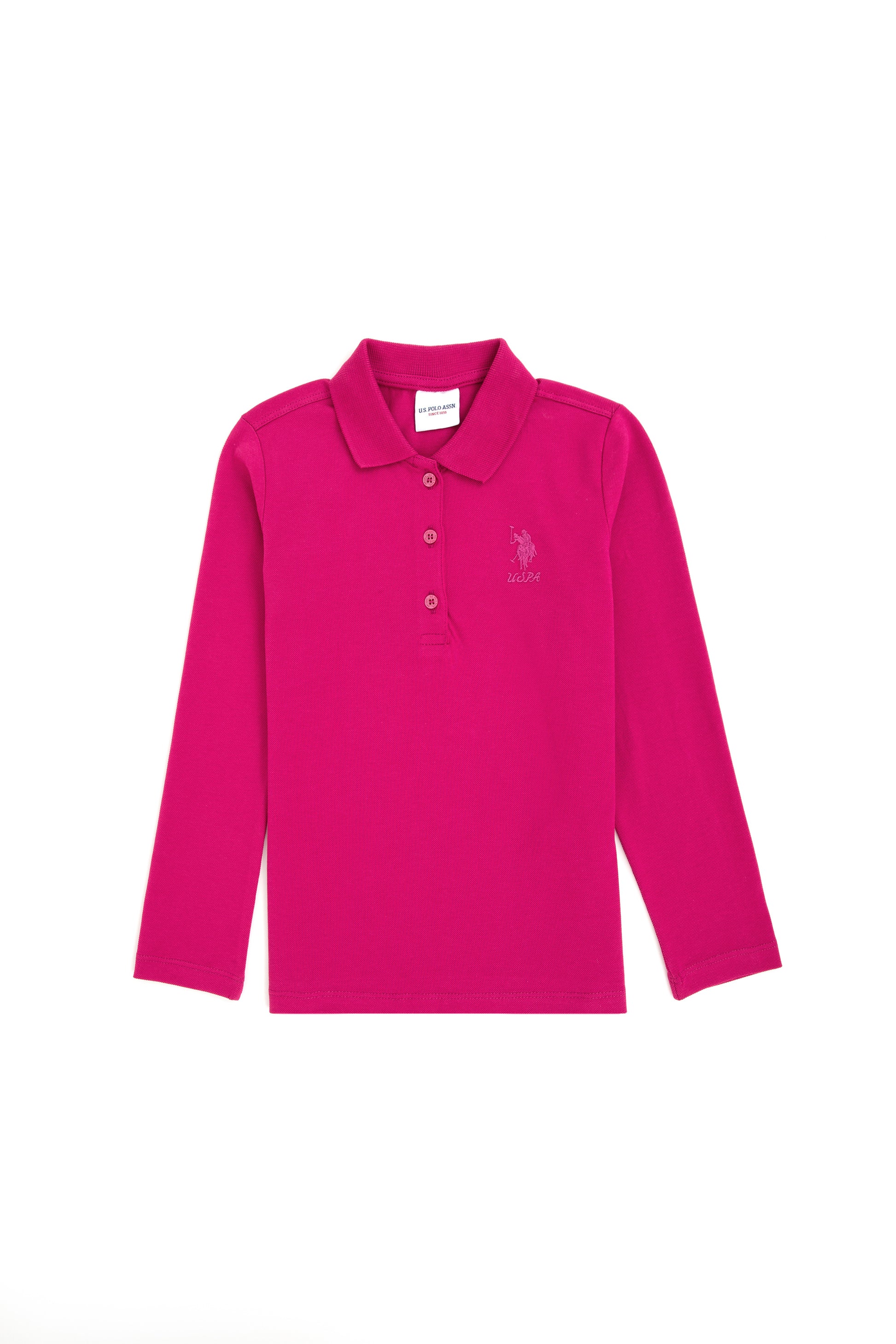 Girls' Fuchsia Polo Collar Basic Sweatshirt