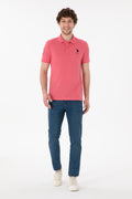 Men's Slim Fit Polo Neck Pink Basic T-Shirt
