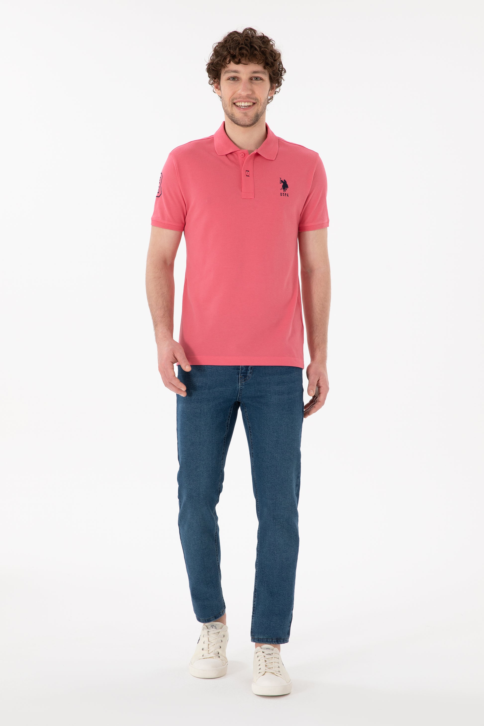 Men's Slim Fit Polo Neck Pink Basic T-Shirt