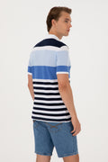 Men's Regular Fit Polo Neck Indigo T-Shirt