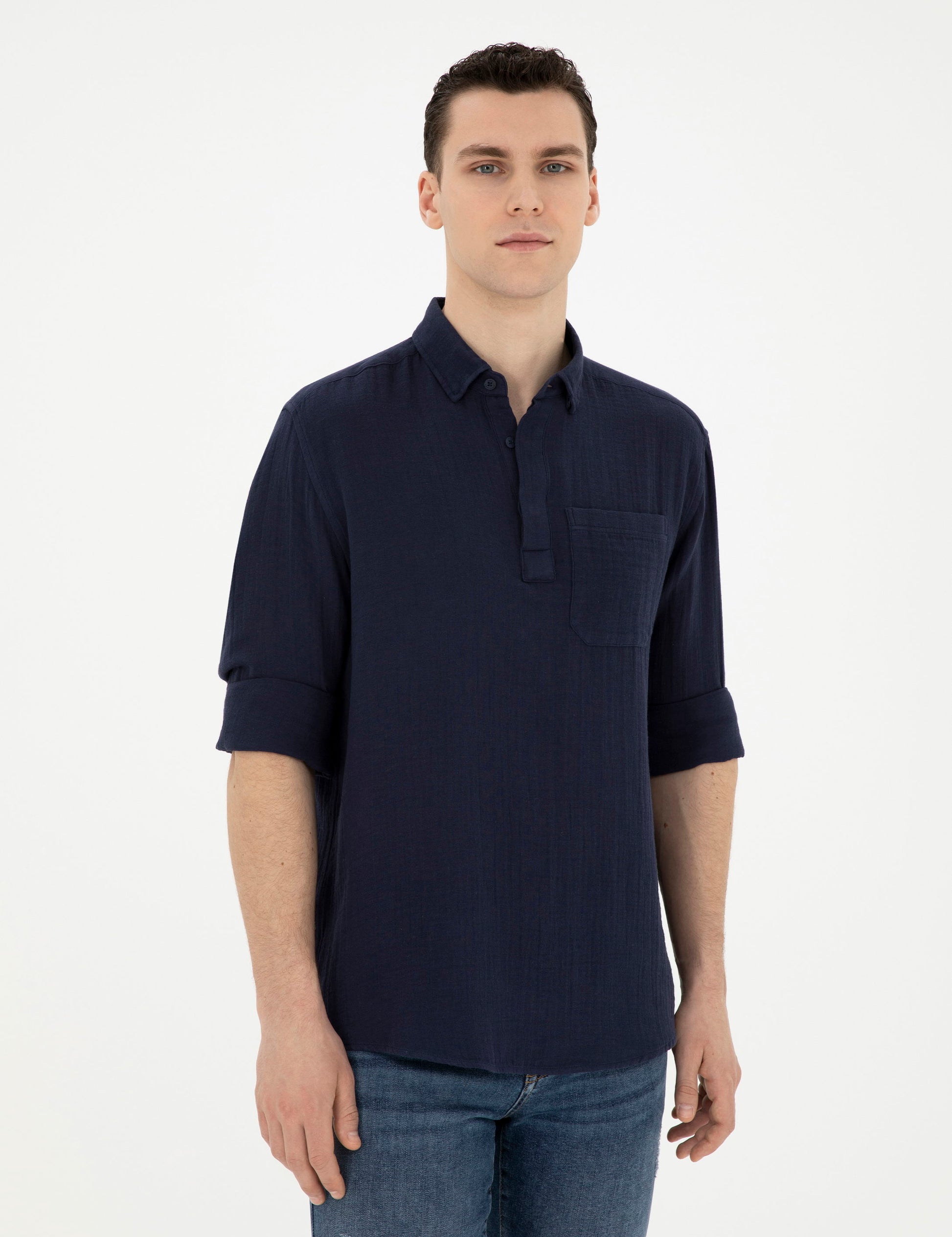 Navy Blue Comfort Fit Long Sleeve Shirt
