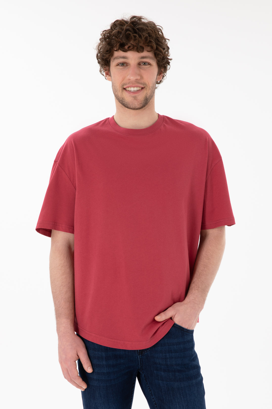 Men's Long Fit Crew Neck Cherry Basic T-Shirt