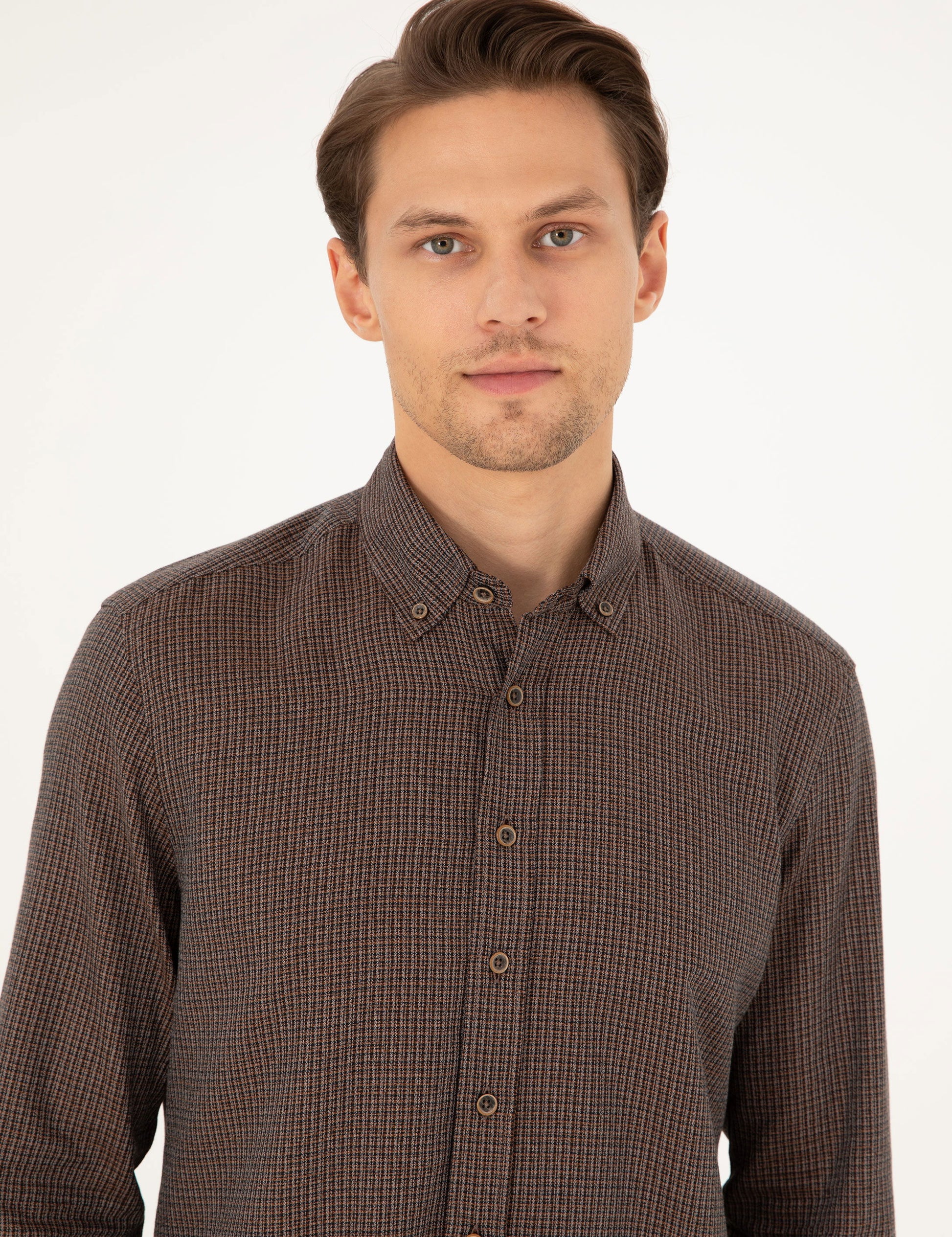 Brown Slim Fit Long Sleeve Shirt