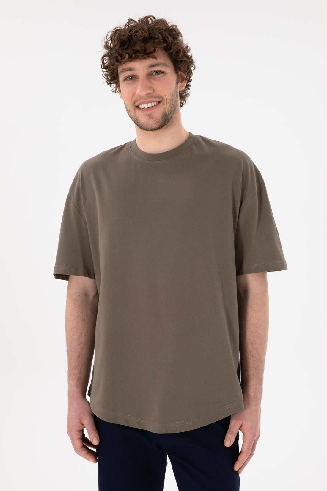 Men's Long Fit Crew Neck Mink Basic T-Shirt