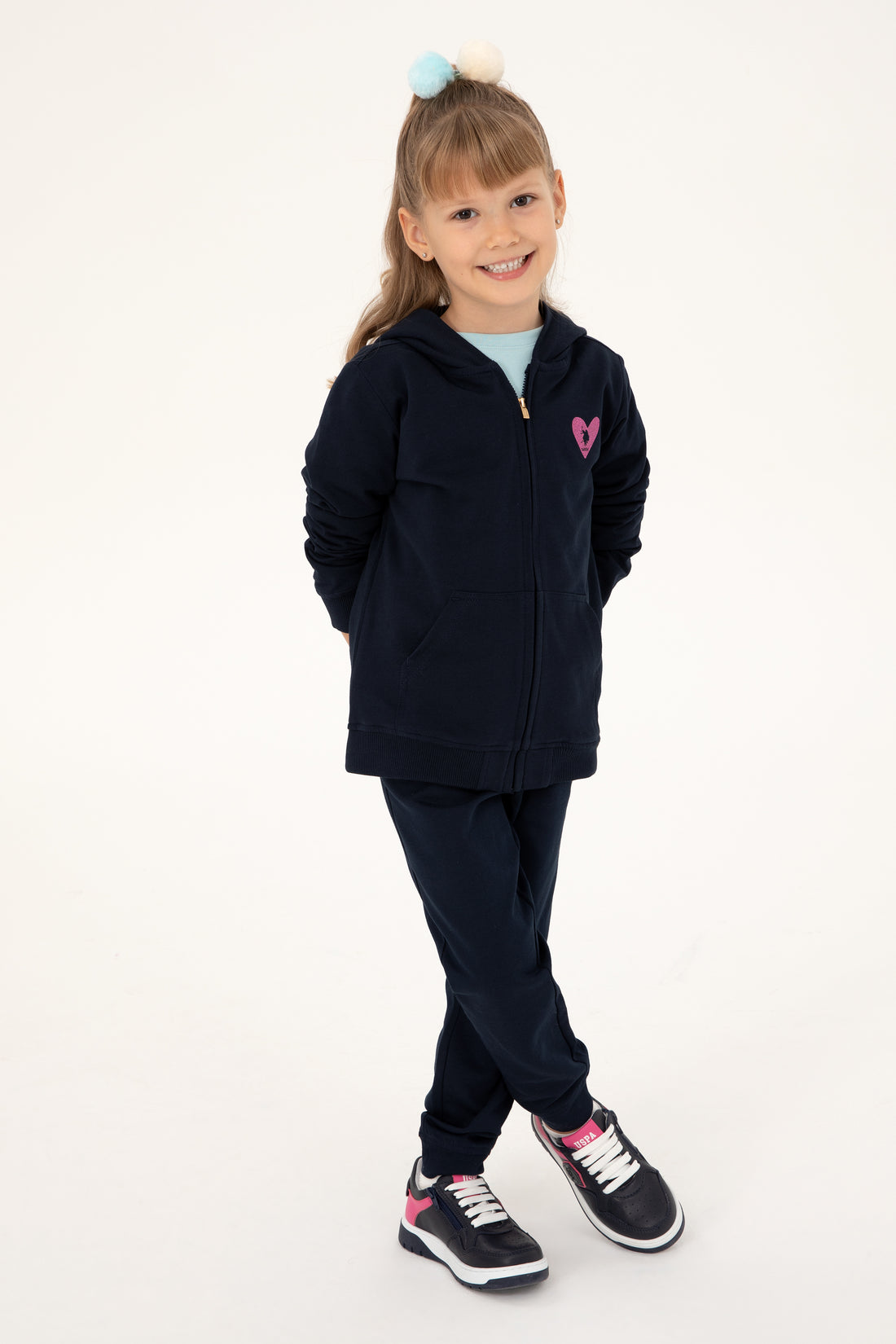 Girls' Navy Blue Zipper Basic Sweatshirt