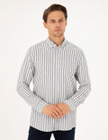 Navy Blue Regular Fit Striped Long Sleeve Shirt