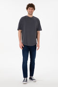 Men's Long Fit Crew Neck Anthracite Basic T-Shirt