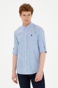 Men's Judge Collar Striped Blue Shirt