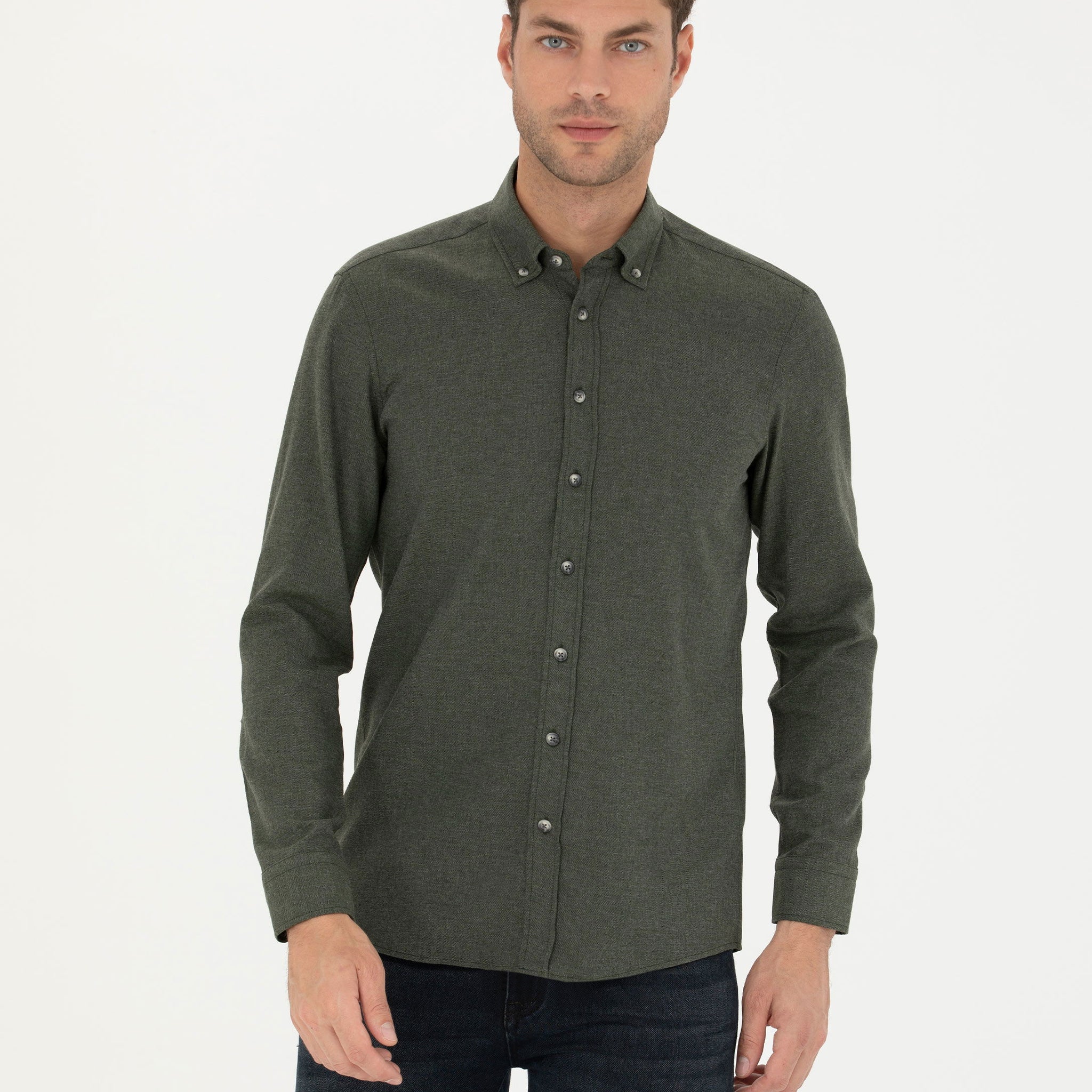 Khaki Slim Fit Long Sleeve Shirt