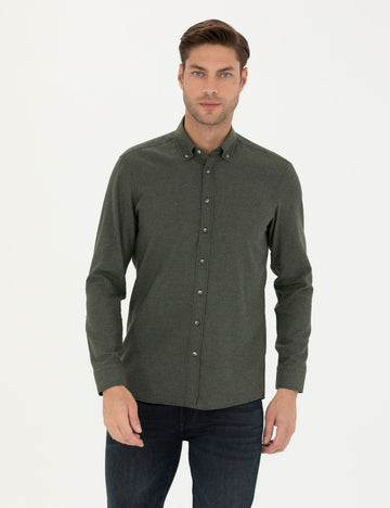 Khaki Slim Fit Long Sleeve Shirt