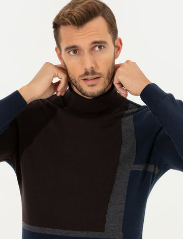 Brown Slim Fit Turtleneck Sweater