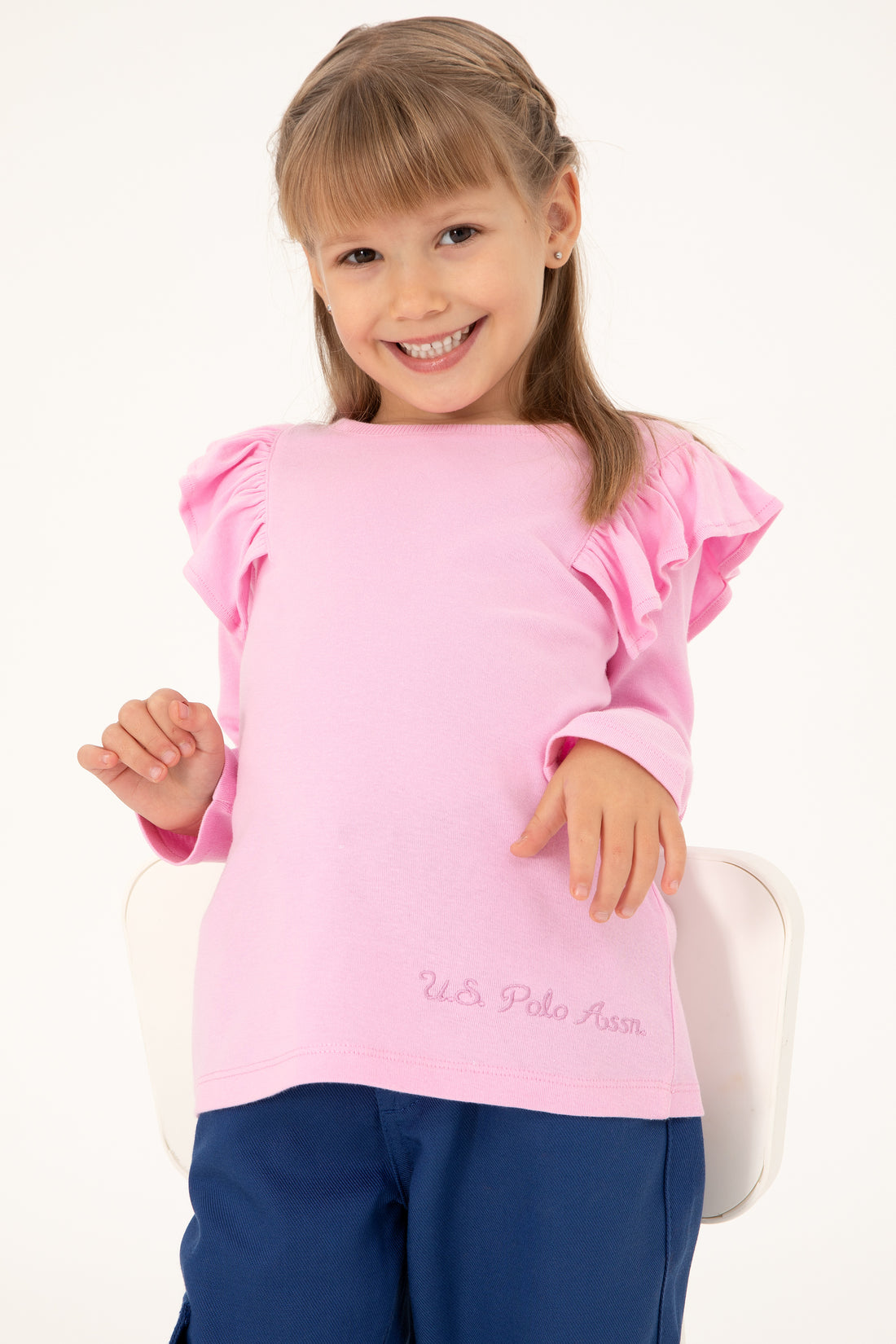 Girls' Pink Crew Neck Sweatshirt