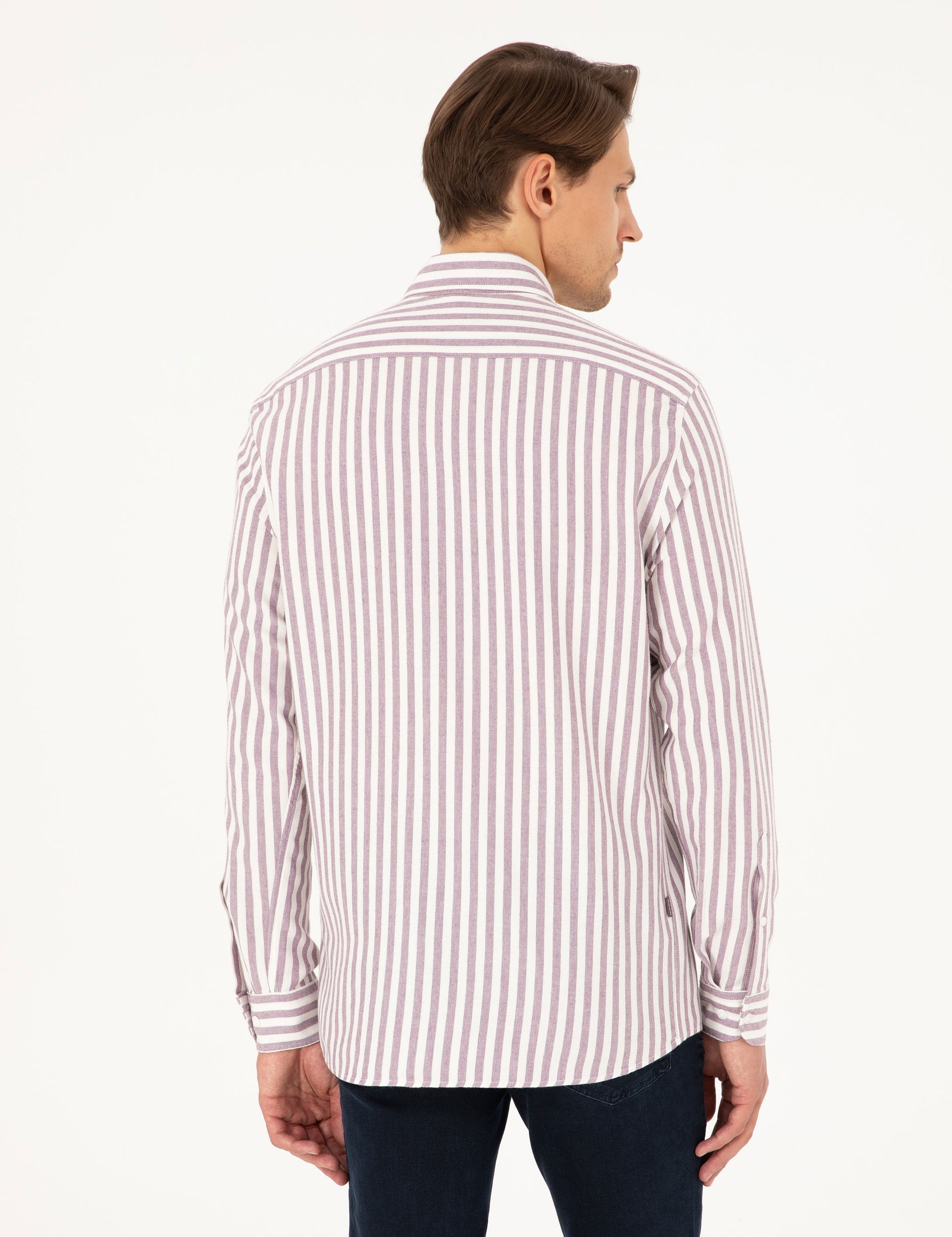 Purple Regular Fit Striped Long Sleeve Shirt