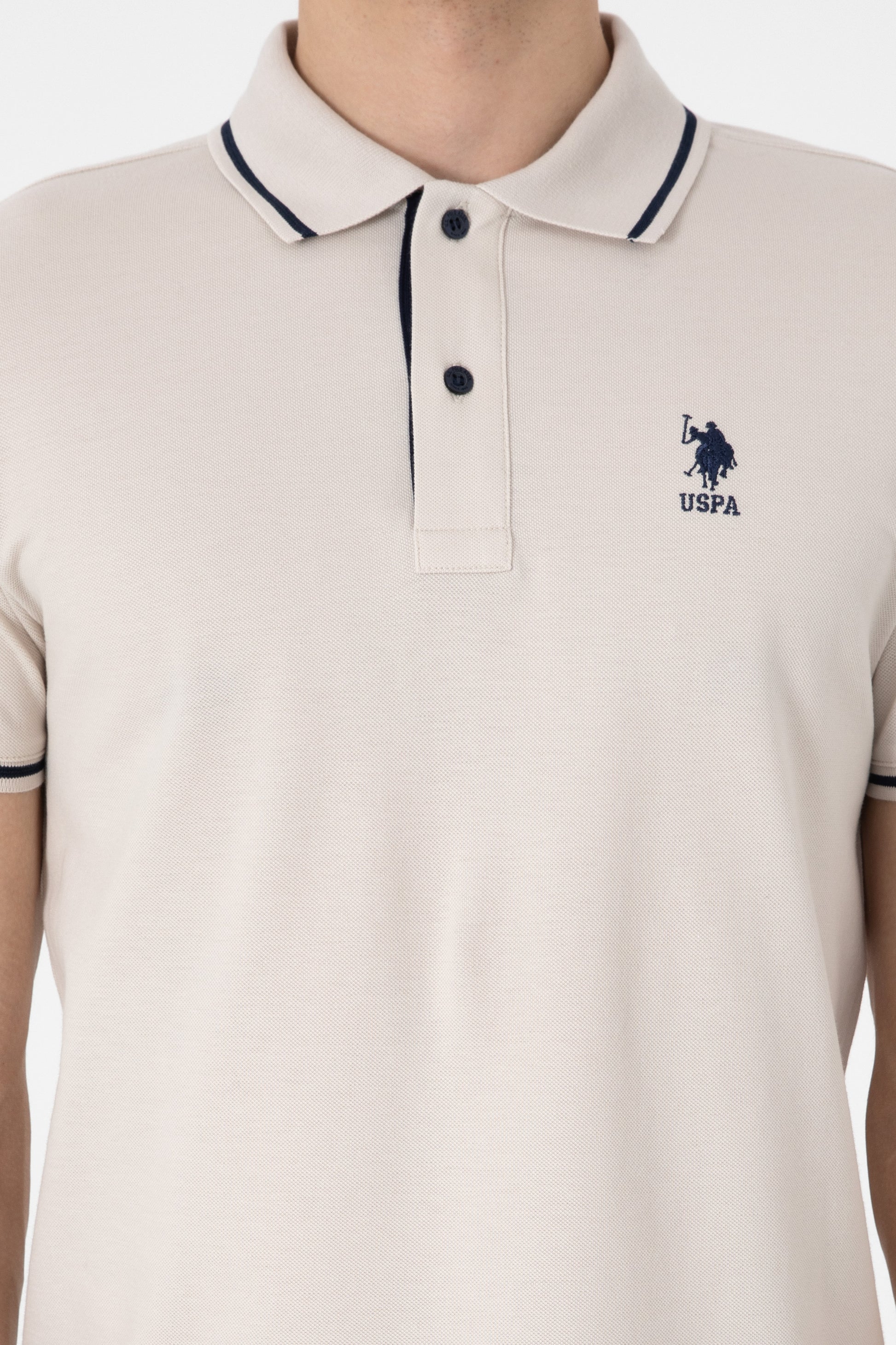 Men's Slim Fit Polo Neck Stone Basic T-Shirt