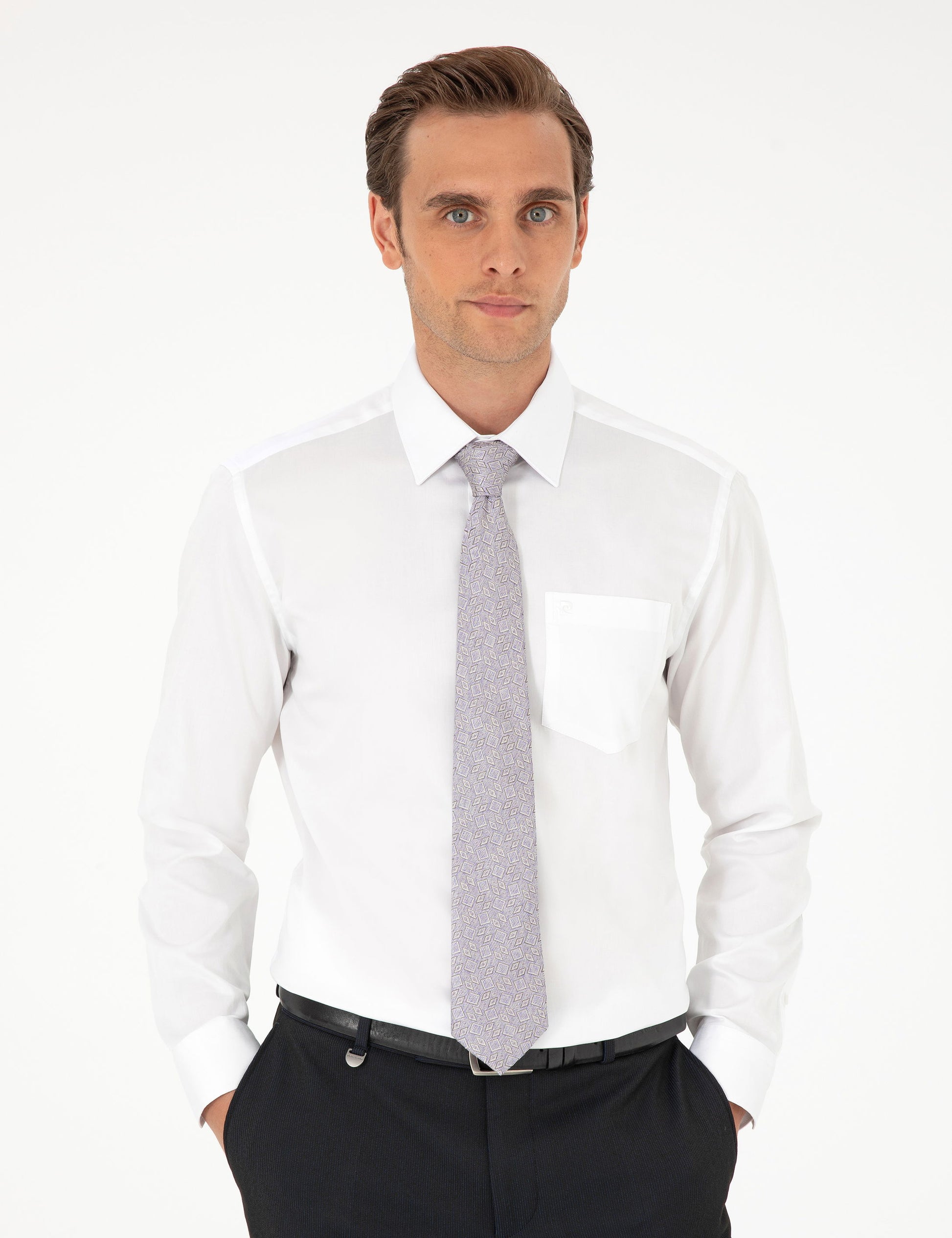 White Regular Fit Long Sleeve Basic Shirt