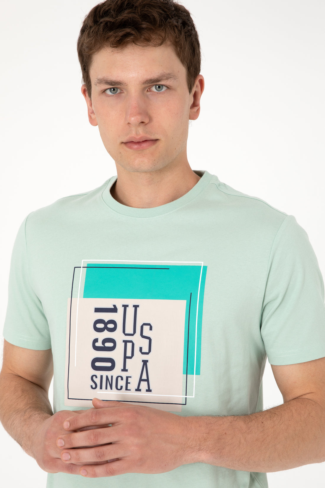 Men's Regular Fit Crew Neck Water Green T-Shirt