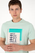 Men's Regular Fit Crew Neck Water Green T-Shirt
