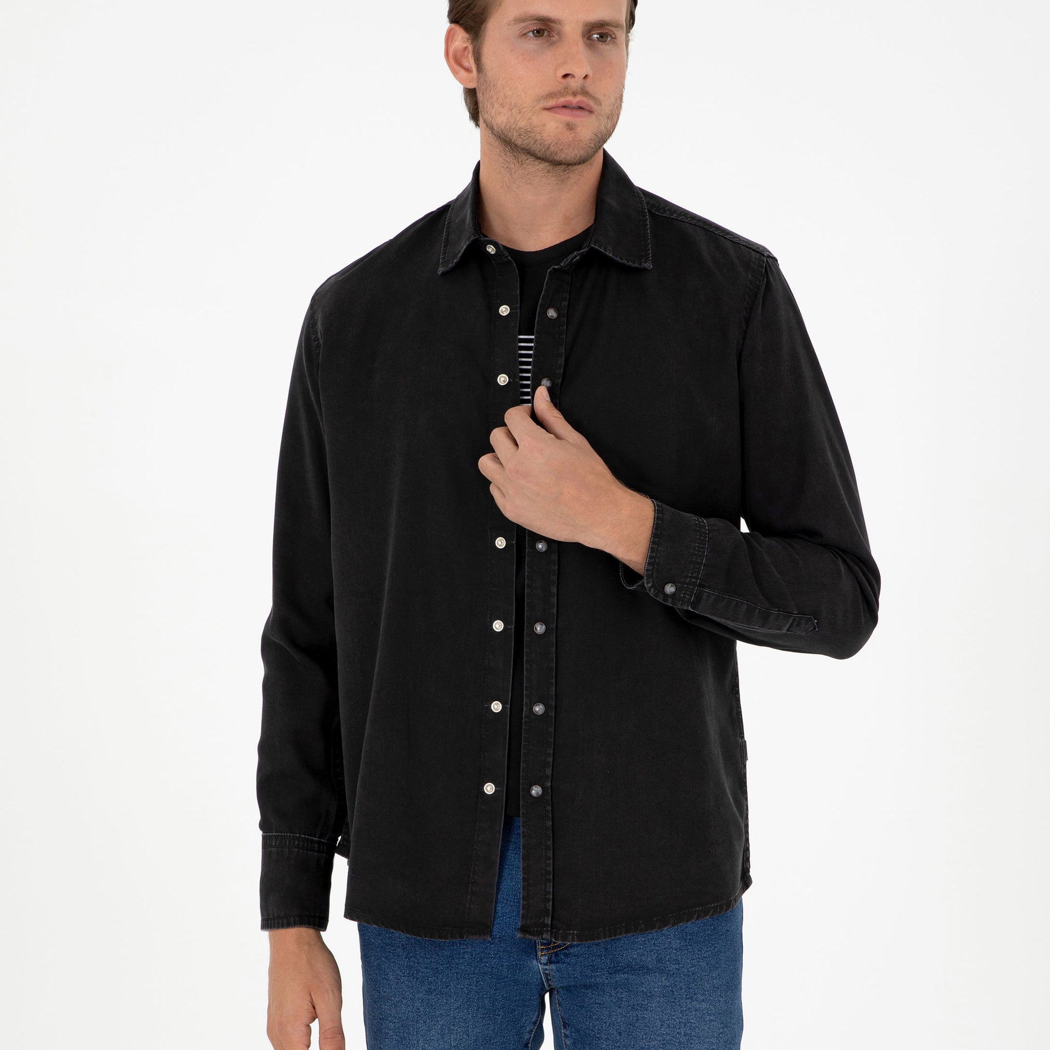 Black Regular Fit Jean Shirt