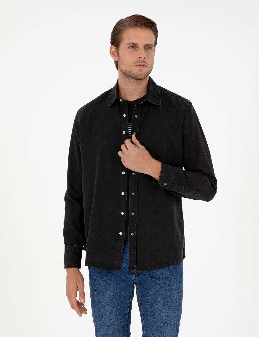 Black Regular Fit Jean Shirt