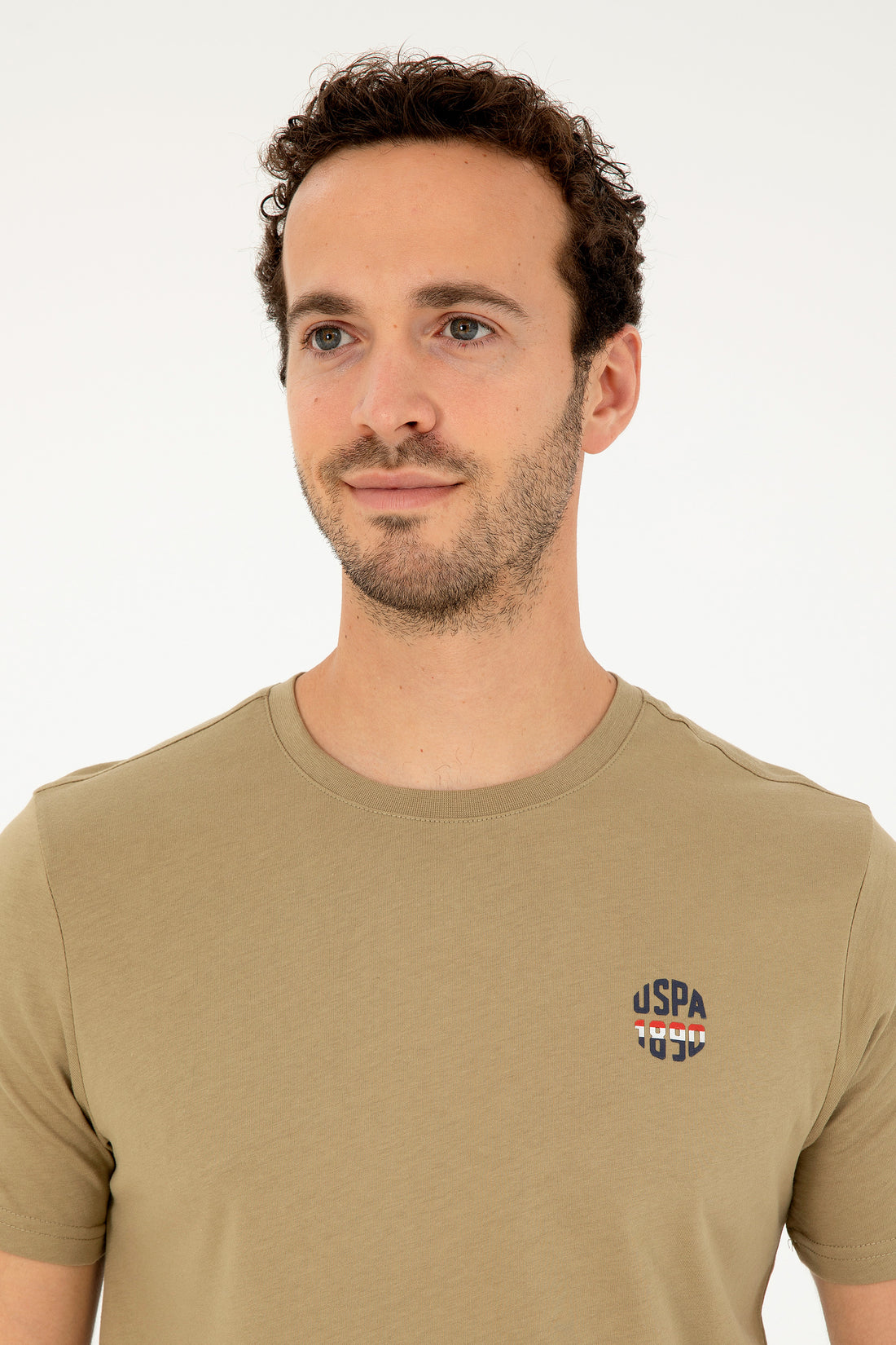 Men's Regular Fit Crew Neck Khaki T-Shirt