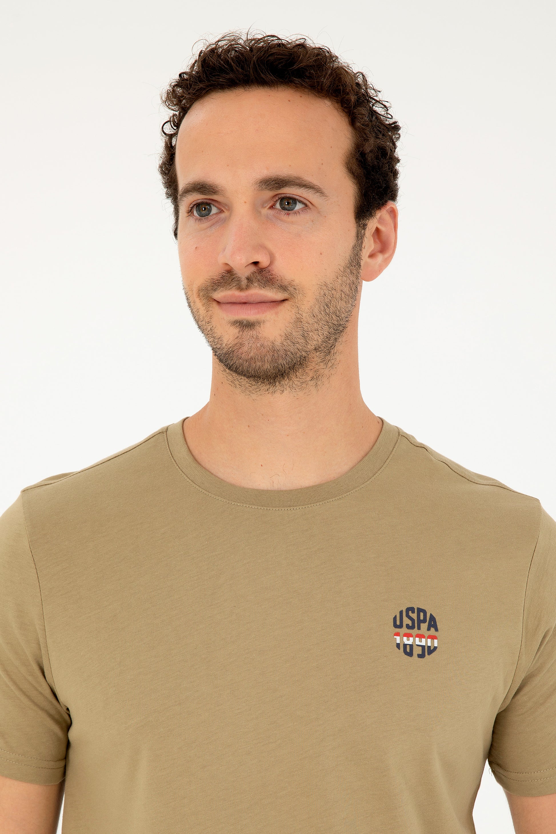 Men's Regular Fit Crew Neck Khaki T-Shirt
