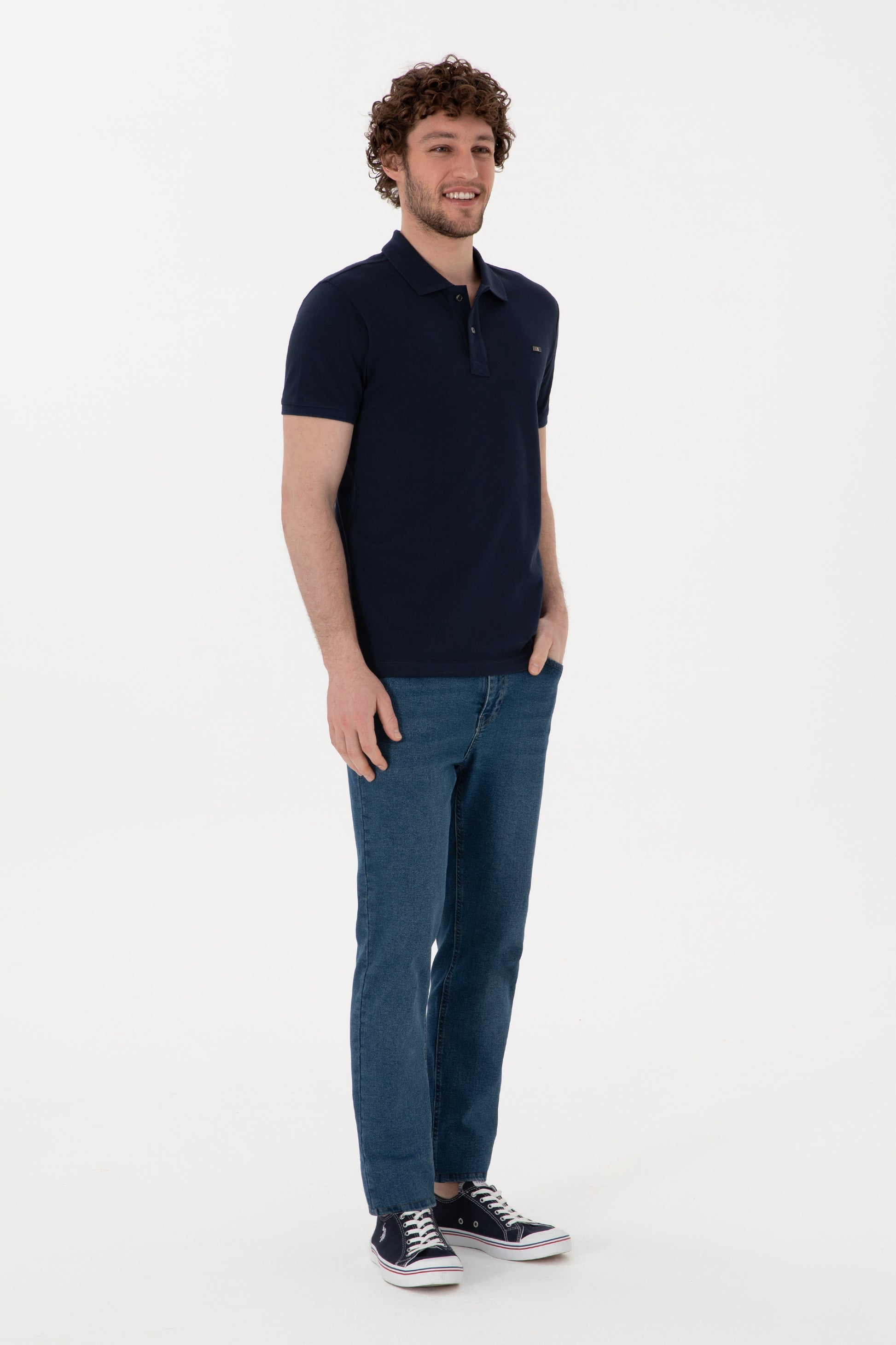 Men's Slim Fit Polo Neck Navy Basic T-Shirt