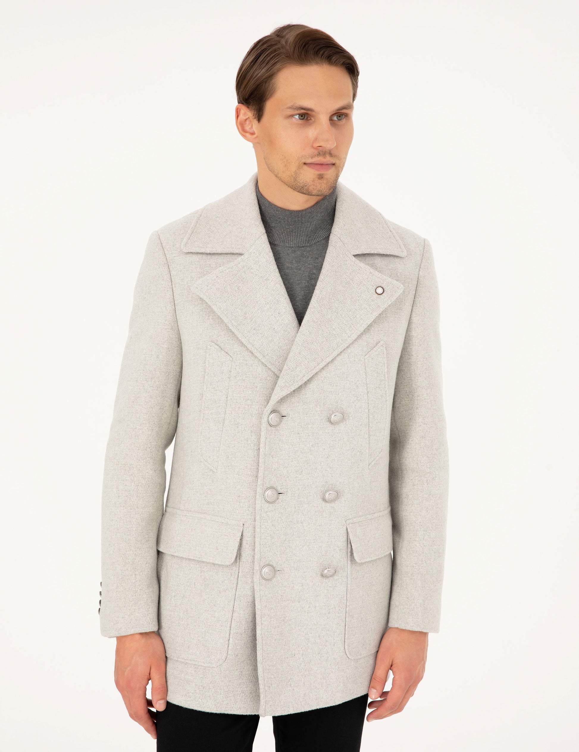 Light Gray Ex. Slim Fit Cashmere Coat