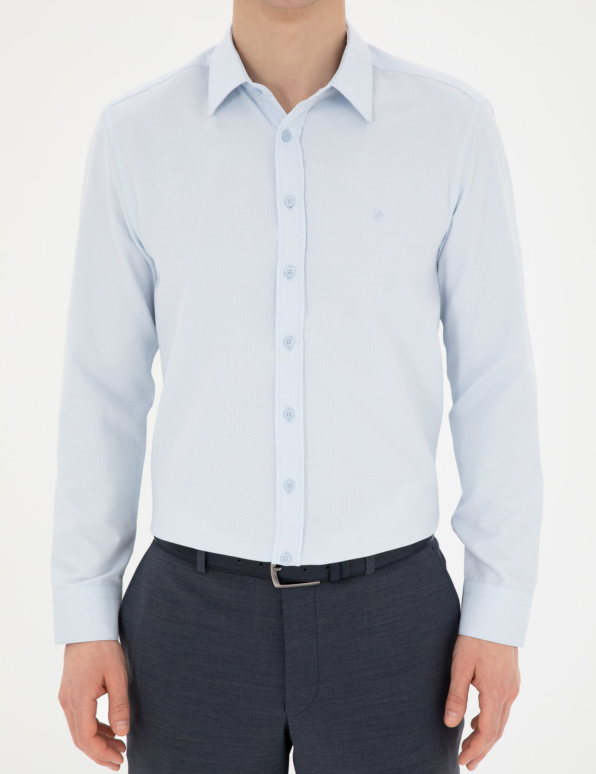 Light Blue Slim Fit Chunky Long Sleeve Shirt