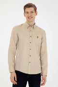 Men's Light Khaki Long Sleeve Basic Shirt