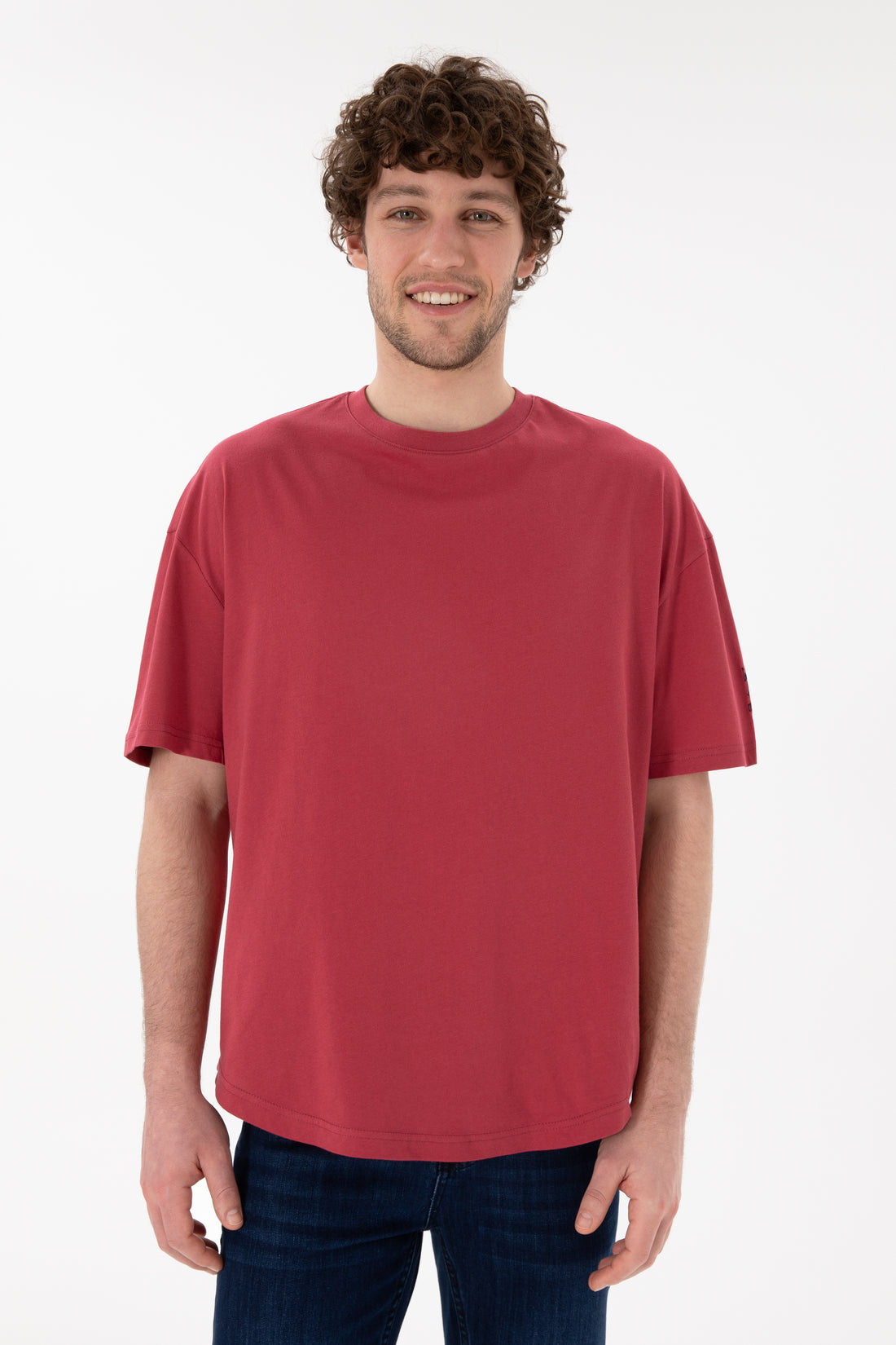Men's Long Fit Crew Neck Cherry Basic T-Shirt
