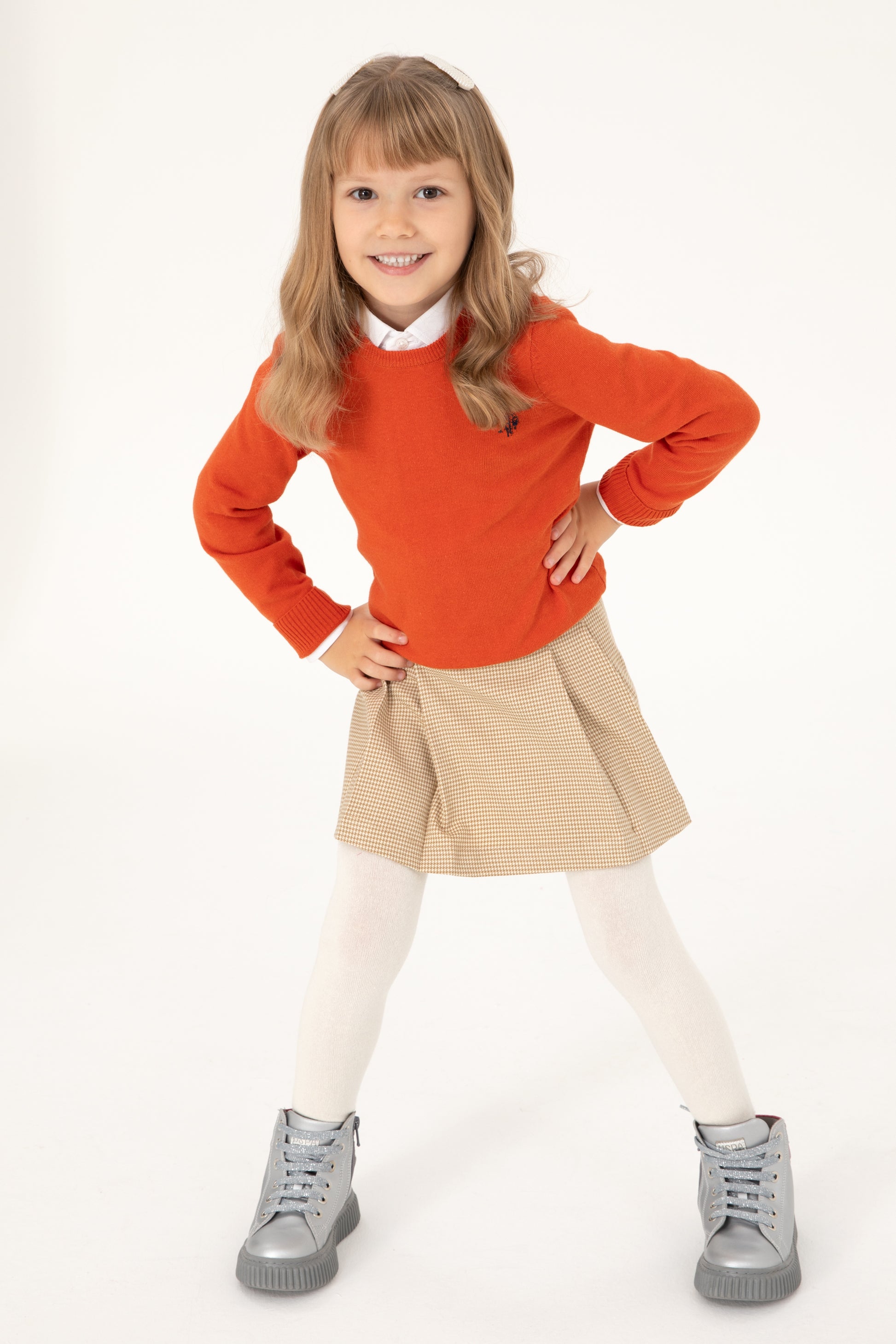 Girls' Tile Crew Neck Basic Sweater
