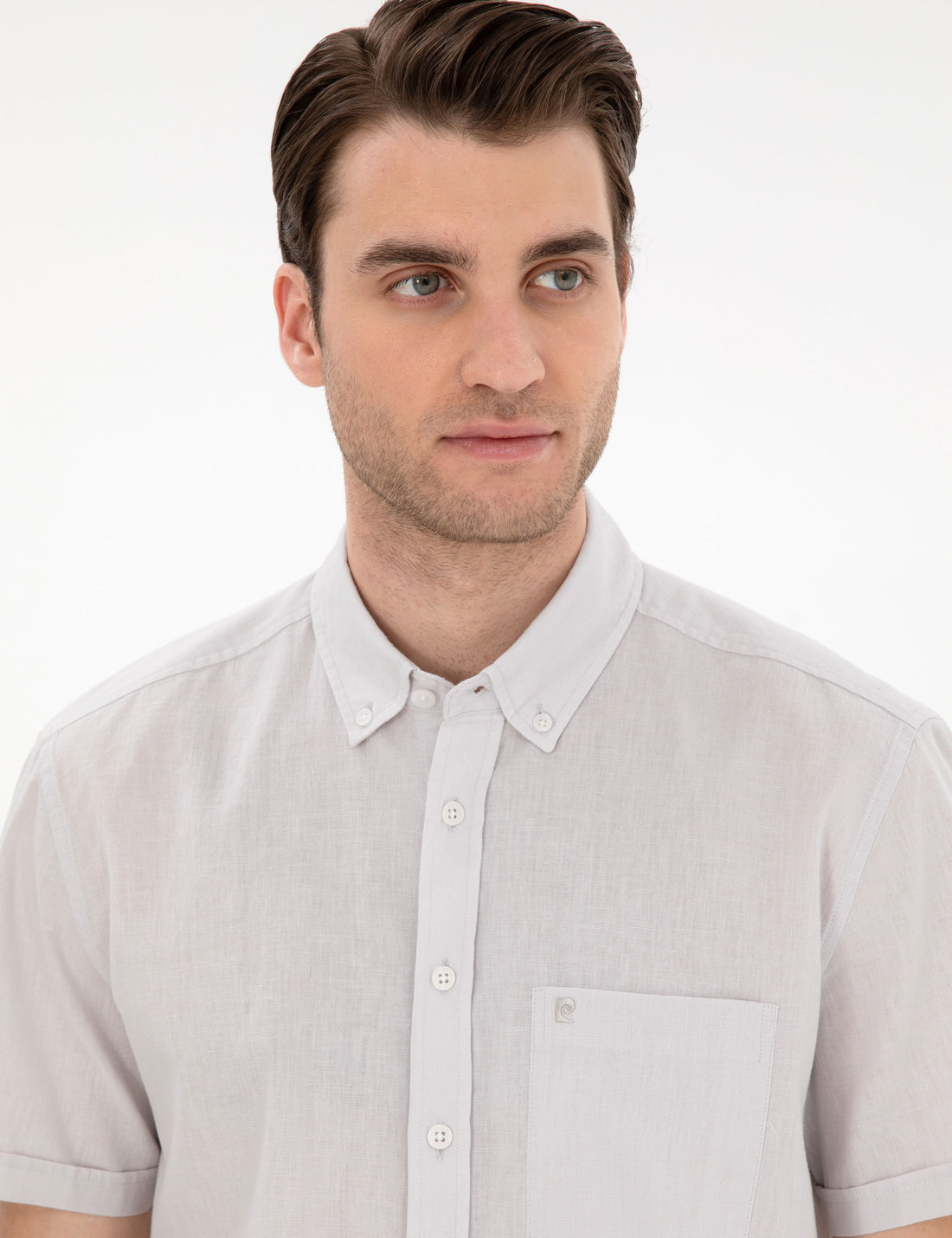 Regular Fit Short Sleeve Shirt with Stone Linen Blend