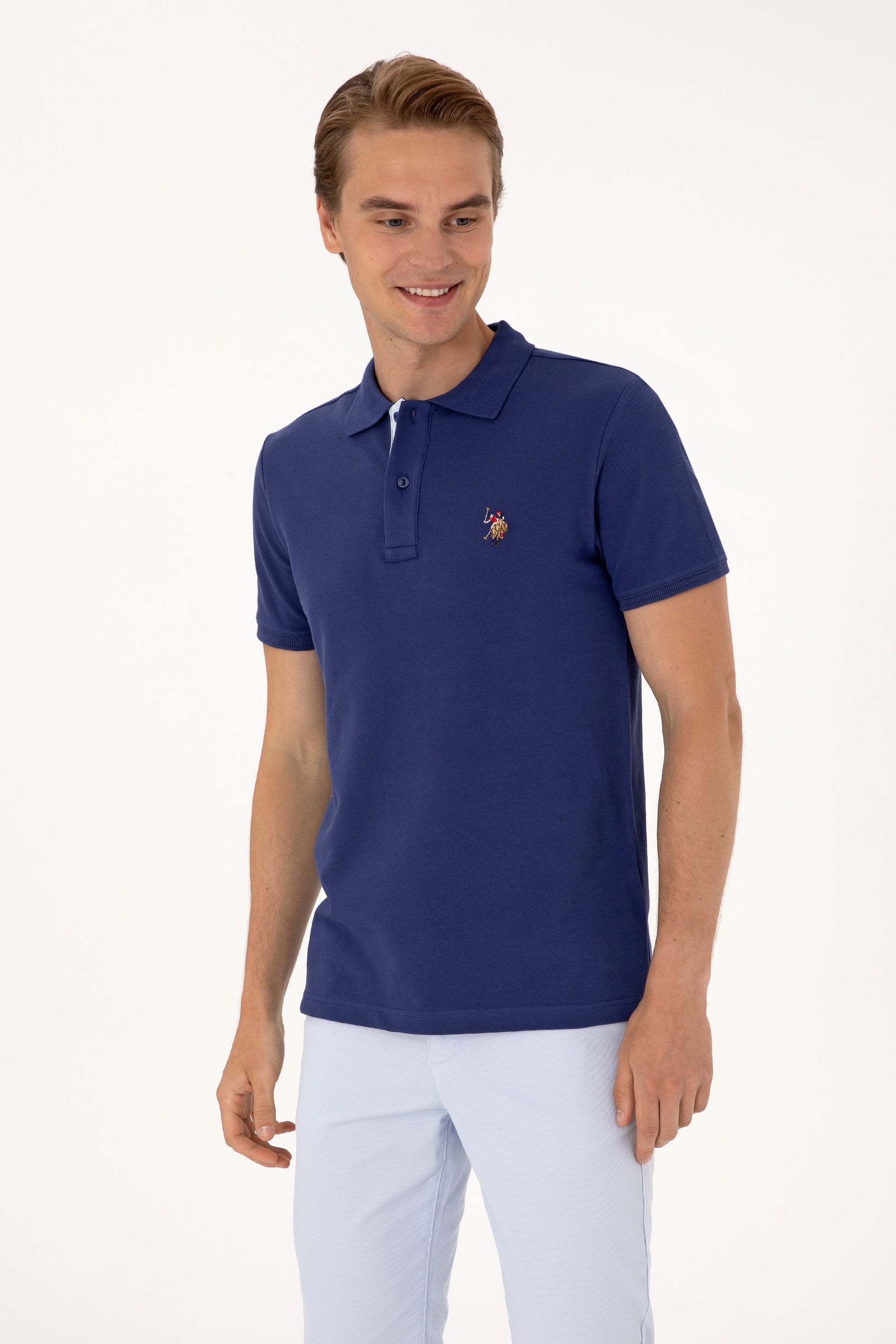 Men's Slim Fit Polo Neck Light Navy Basic T-Shirt